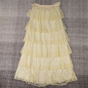 Lady Noiz Pale Yellow Tiered Floral Lace Maxi Skirt Boho Fairycore Medium CH374